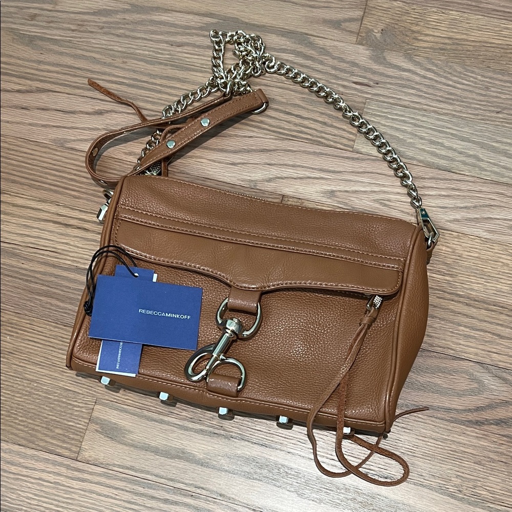Rebecca Minkoff Soft Tan Leather Shoulder Bag with Silver Chain Mac Crossbody